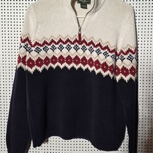 Eddie Bauer Men's Zip Up Sweater - Cream, Black, and Red